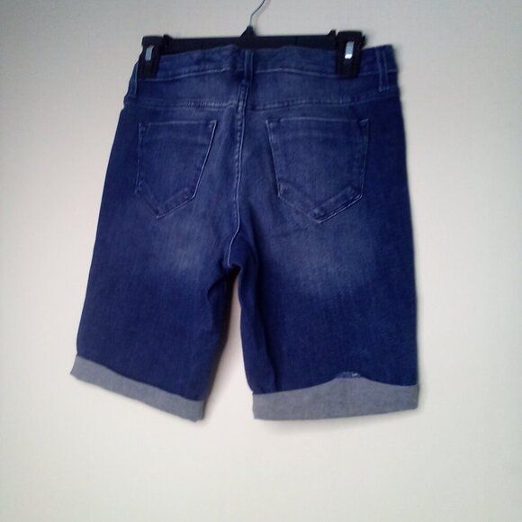 Mossimo Bermuda Shorts Women 00 Mid-Rise Power Stretch Roll Hem Denim Blue - Picture 11 of 15